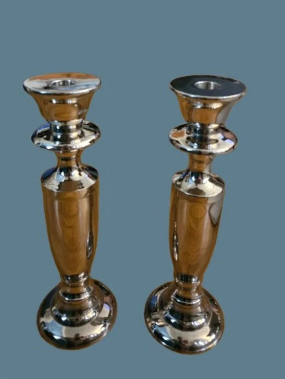 *Pair of Bombay Style Silverplate Taper Candle Holders